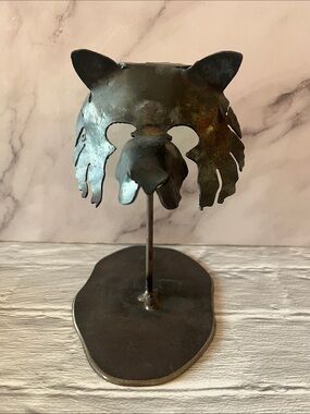 Handcrafted Metal Wolf Mask Sculpture - Black Finish